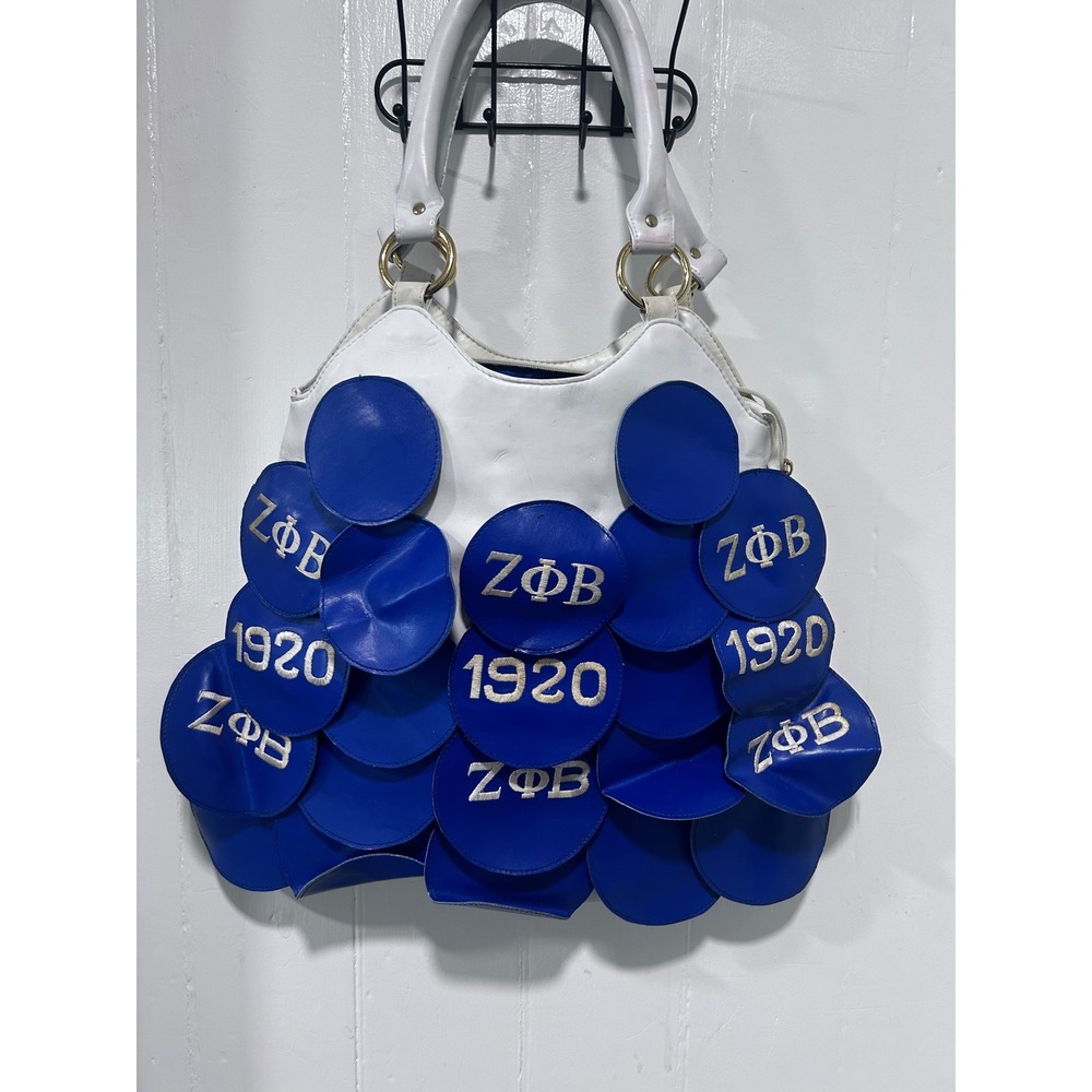 Zeta Phi Beta Sorority ZΦB 1920 Vintage Leather Shoulder Bag Blue White NWT